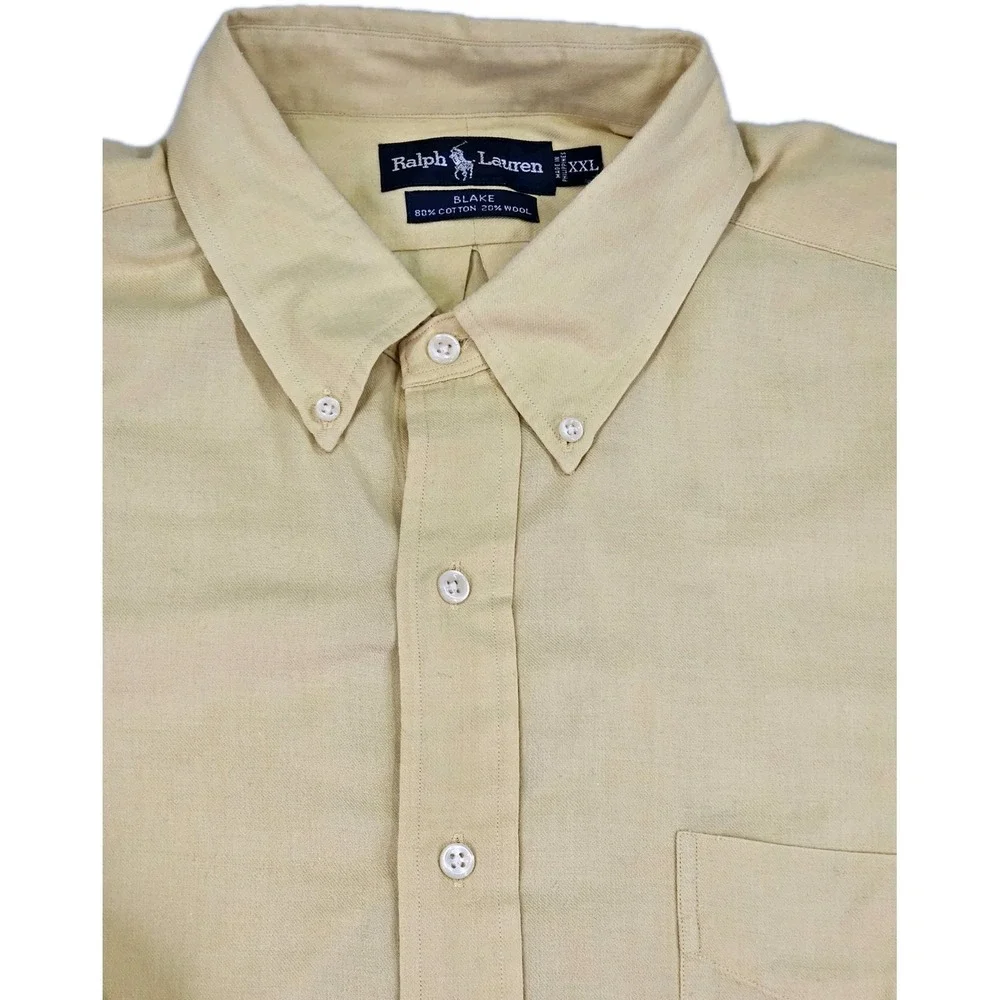 Vintage Polo Ralph‎ Lauren Mens Yellow Blake 20% Wool XXL Chore Button Up Shirt